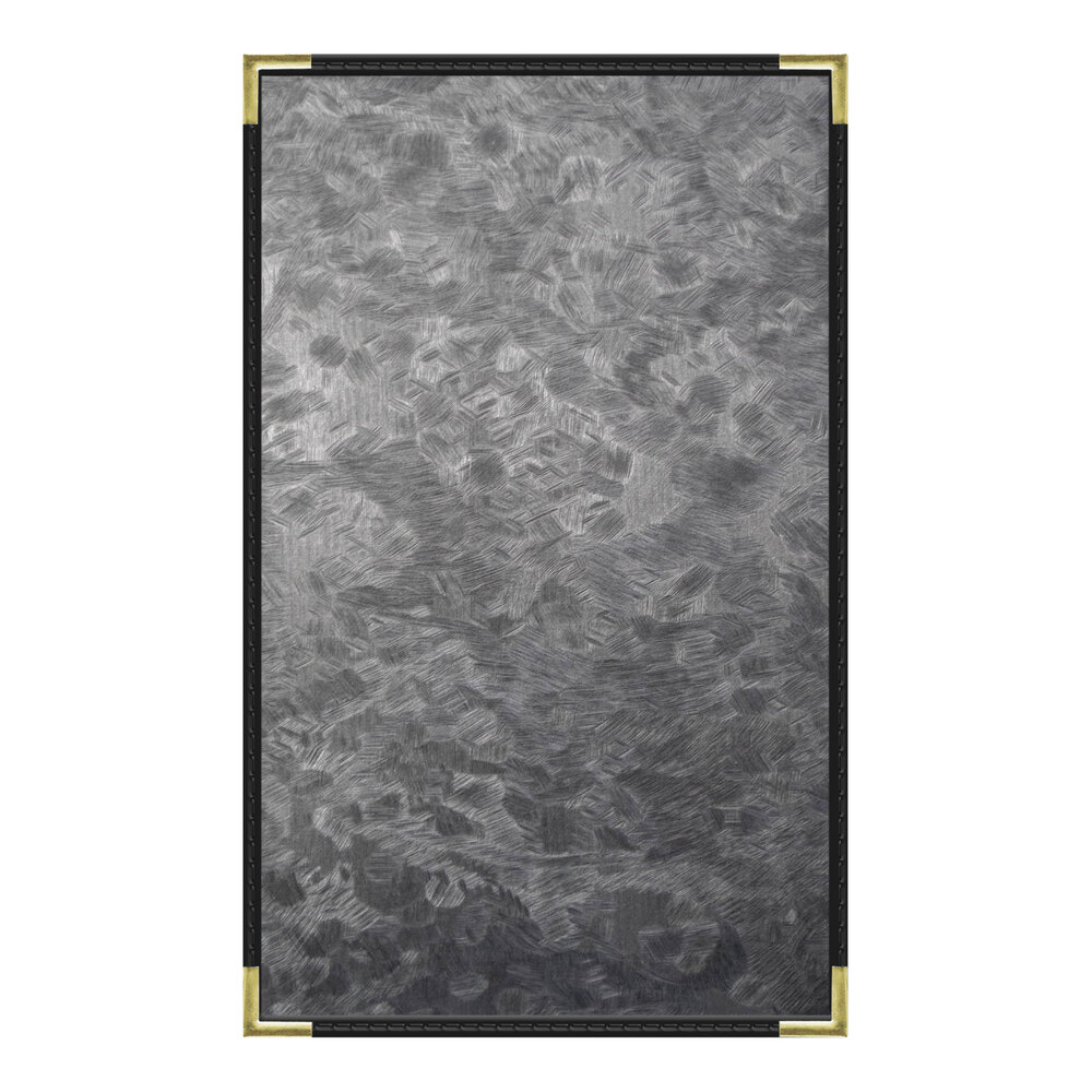 H. Risch, Inc. MET-PKT-1V Steel Brushed Metallic 8 1/2" x 14" Customizable 1 View Menu Cover
