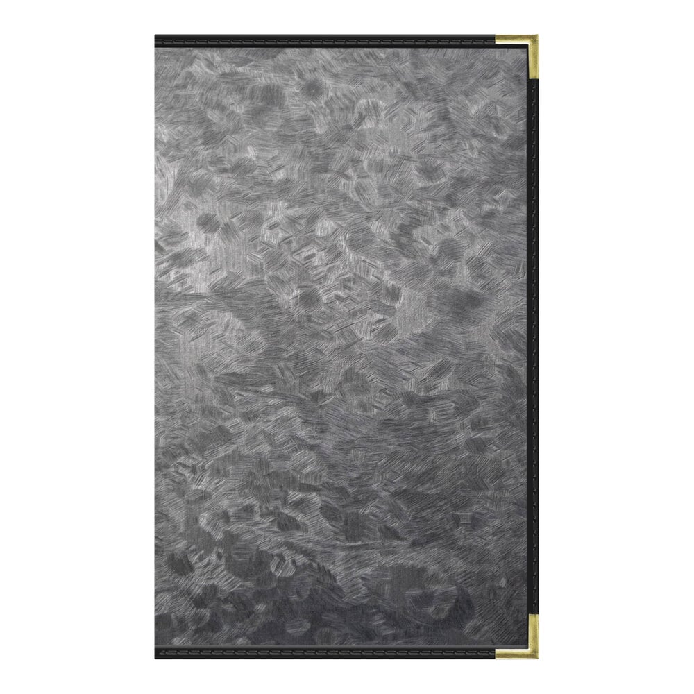 H. Risch, Inc. MET-PKT-4V Steel Brushed Metallic 8 1/2" x 14" Customizable 4 View Menu Cover