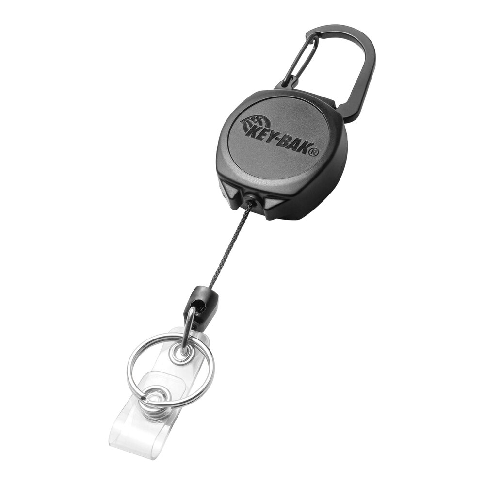 KEY-BAK Sidekick Black Keychain / ID Badge Holder with Carabiner, Dual ID Strap / Split Ring, and 24" Dupont® Kevlar® Retractable Cord 0KB1-0A22