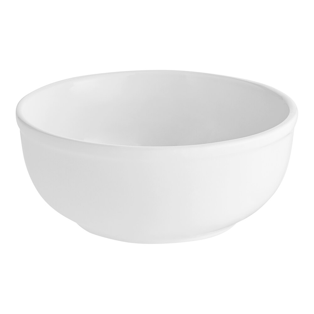 Acopa 15 oz. Bright White Rolled Edge Stoneware Nappie Bowl - Sample
