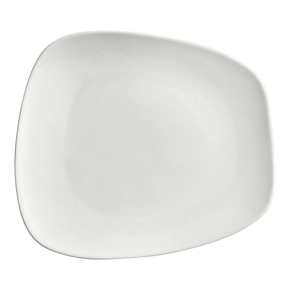 Acopa Nova 12 1/4" x 10 1/4" Cream White Asymmetric Stoneware Plate - Sample