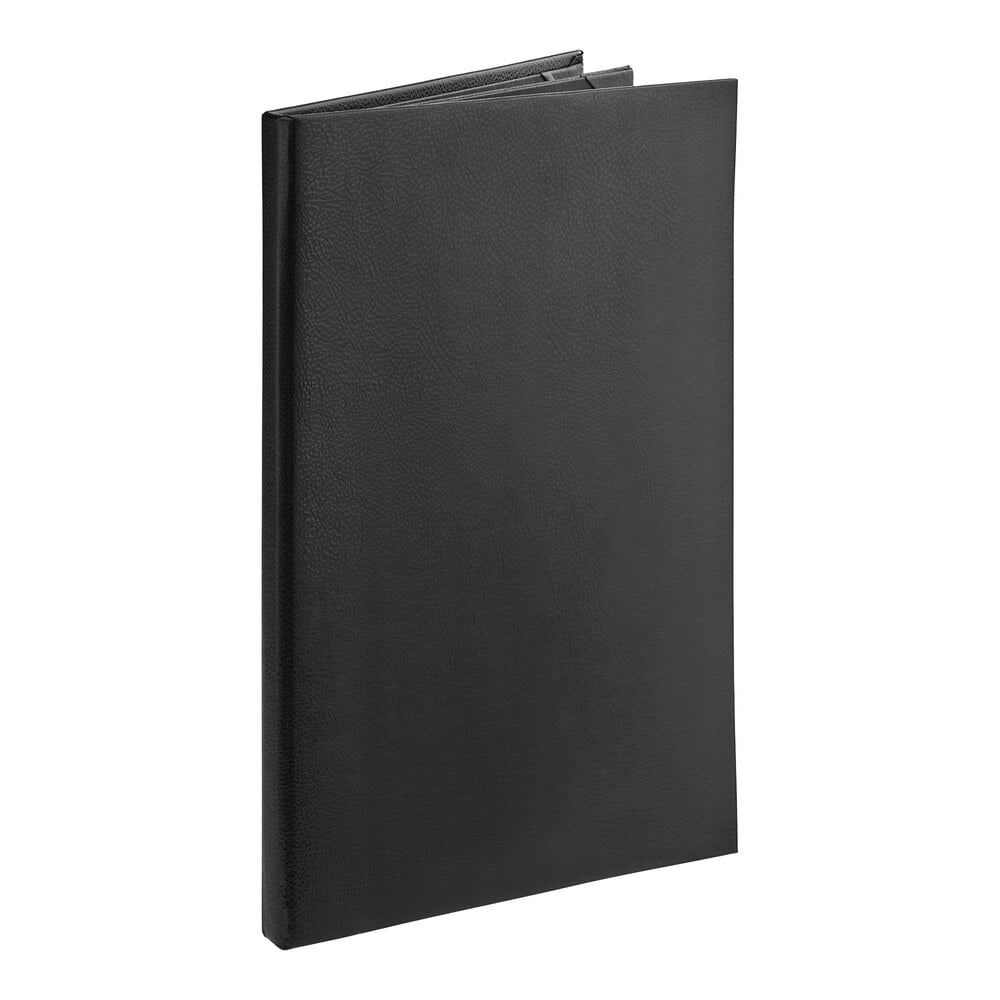 Acopa Prime 8 1/2" x 14" Customizable Black 4-View Vinyl Menu Booklet