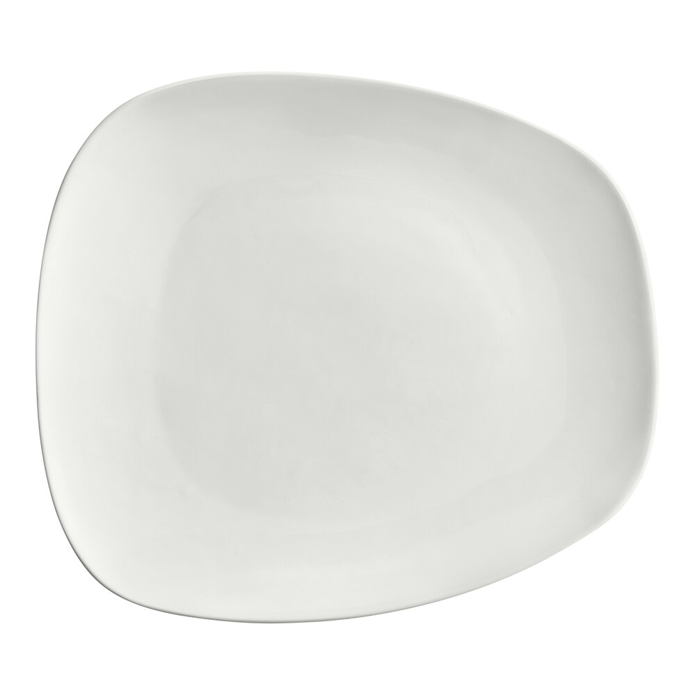 Acopa Nova 8 3/4" x 7 3/4" Cream White Asymmetric Stoneware Plate - Sample