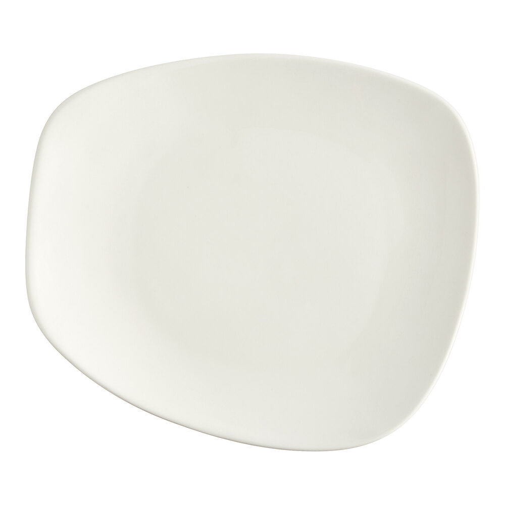 Acopa Nova 10 1/2" x 9 1/4" Cream White Asymmetric Stoneware Plate - Sample