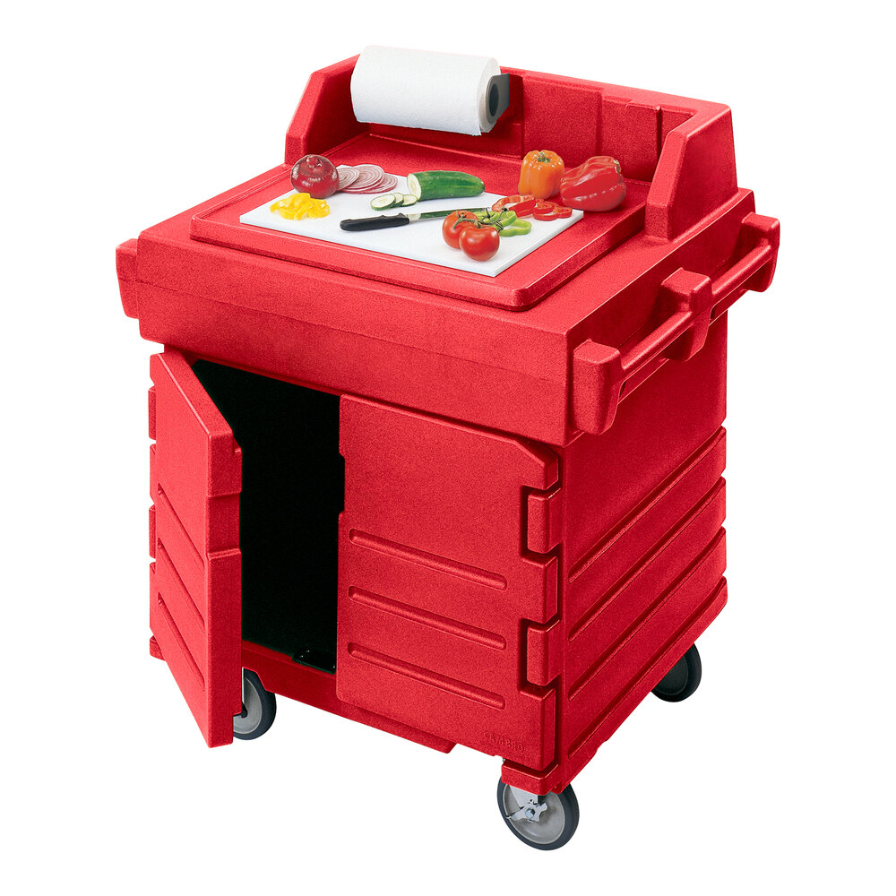 Cambro KWS40158 Red CamKiosk® Food Preparation / Counter Work Station Cart