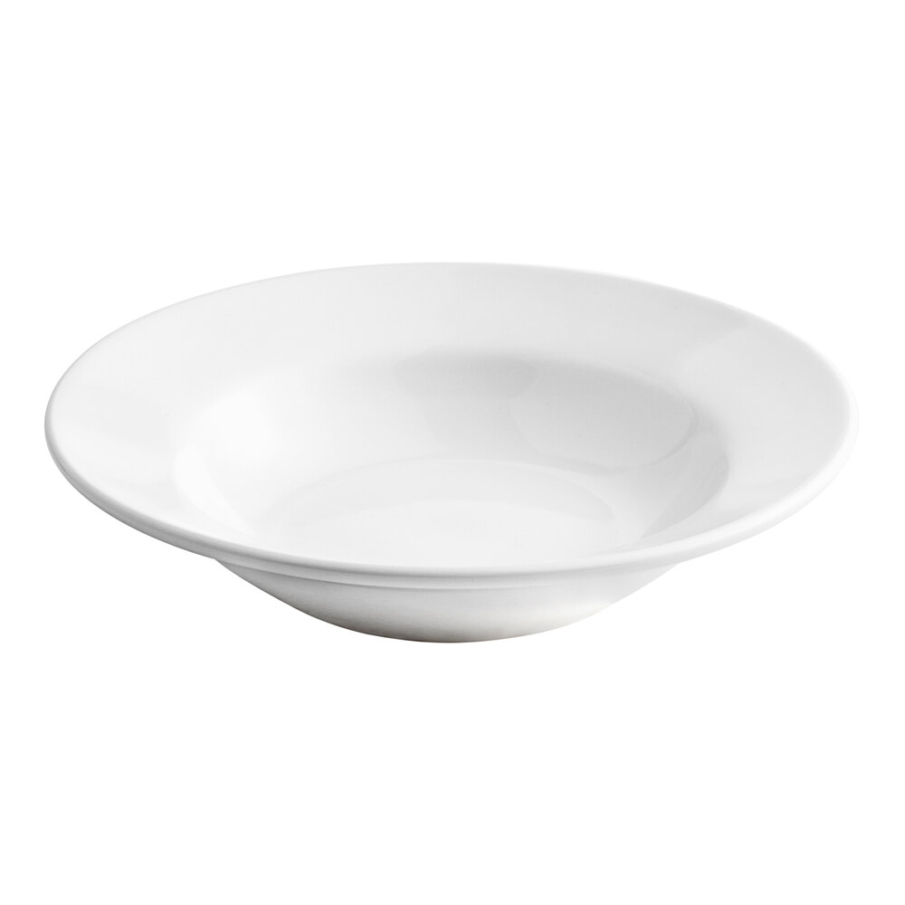 Acopa 10 oz. Bright White Wide Rim Rolled Edge Rim Stoneware Soup and Pasta Bowl - Sample