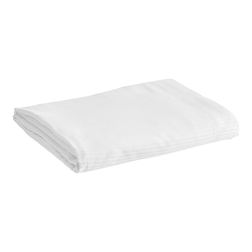 1888 Mills Magnificence T-310 120" x 87" Full XXL Size White Tone on Tone Stripe Pima Cotton / Polyester Flat Sheet - 24/Case