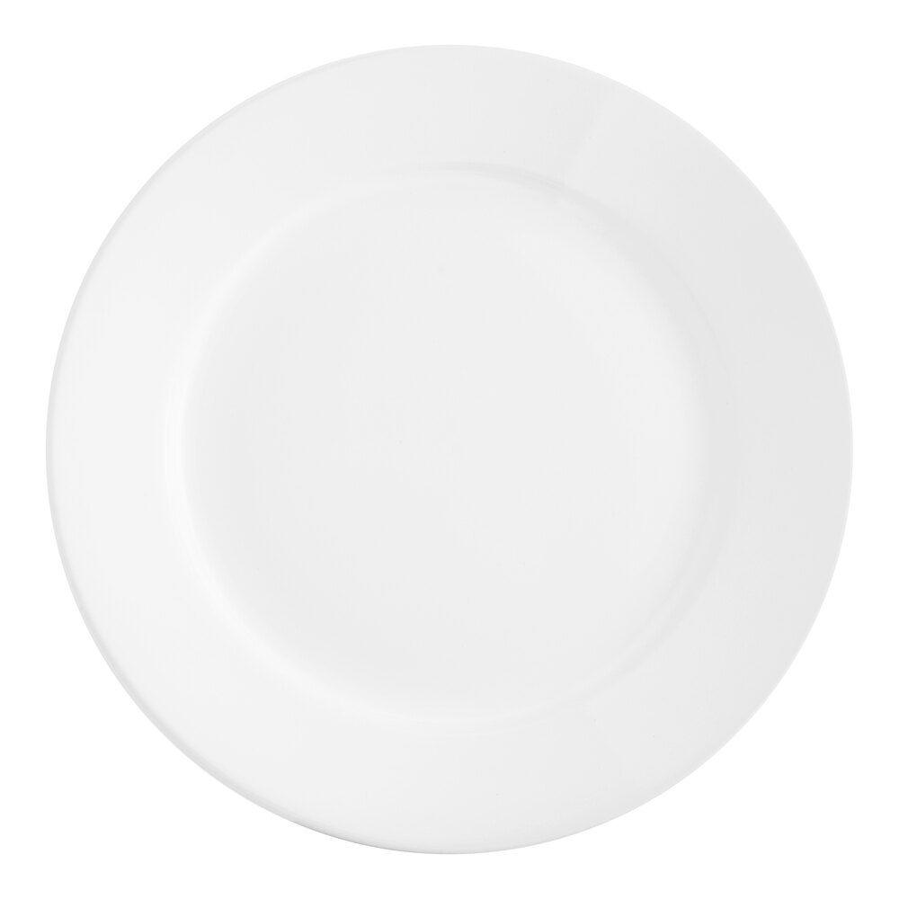 Acopa 9 5/8" Bright White Wide Rim Rolled Edge Stoneware Plate - Sample