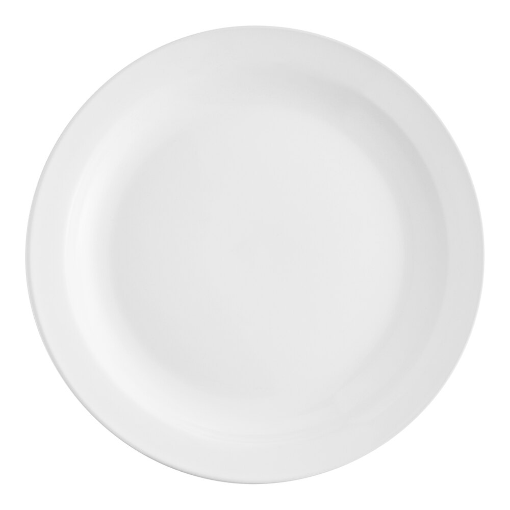 Acopa 10 1/2" Bright White Narrow Rim Stoneware Plate - Sample