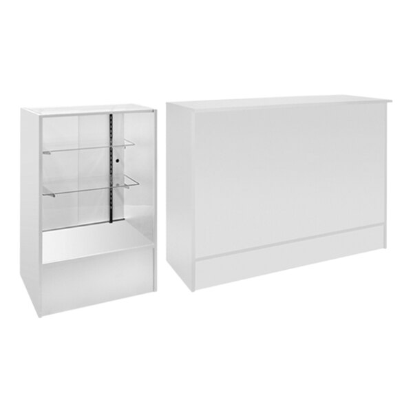 72" x 20" x 38" Two Piece White Checkout Set with Glass Counter Display Showcase