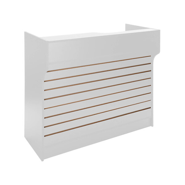 48" x 22" x 42" White Ledgetop Cash Register Counter with Slatwall Front