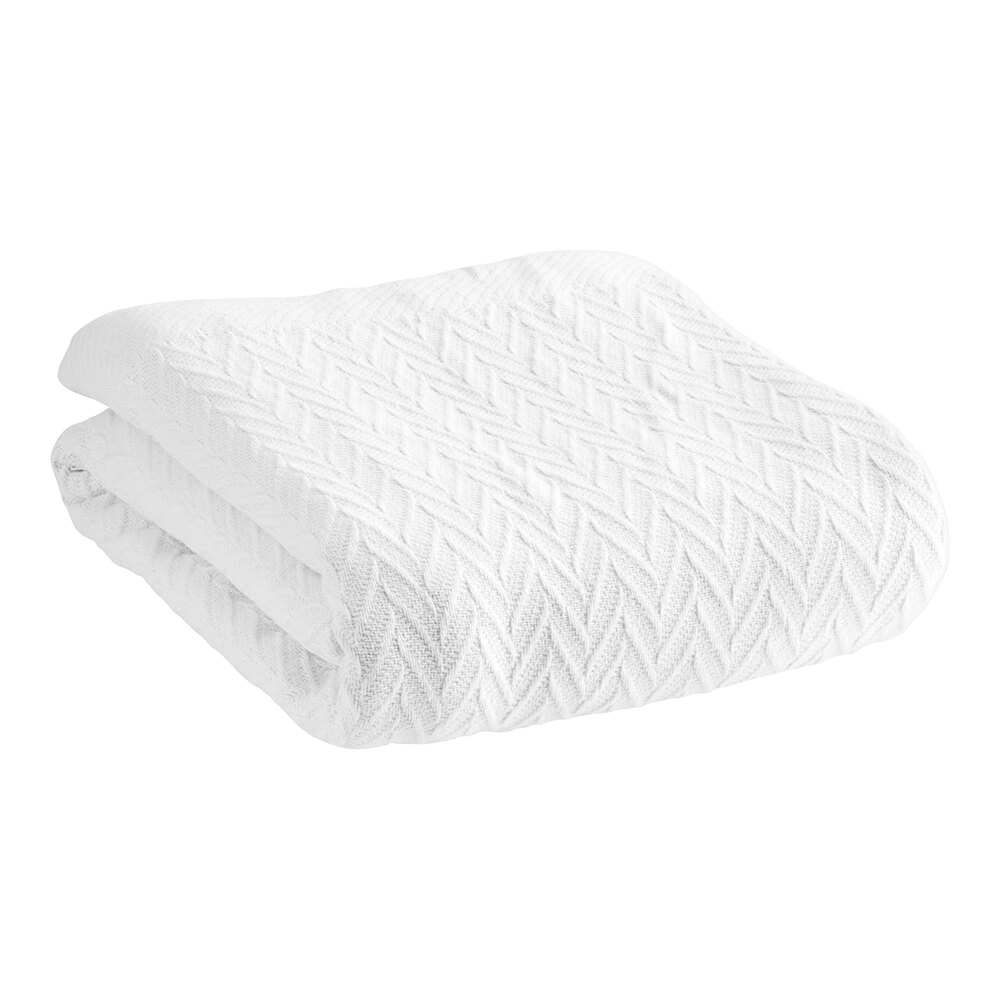 1888 Mills Magnificence 72" x 93" Twin XL Size White Thermal Herringbone 100% Cotton Blanket - 2/Case