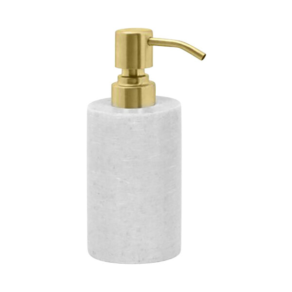 room360 Miami RSP038GYR12 10 oz. Cement Gray Soap Dispenser with Matte Brass Pump Top - 6/Case