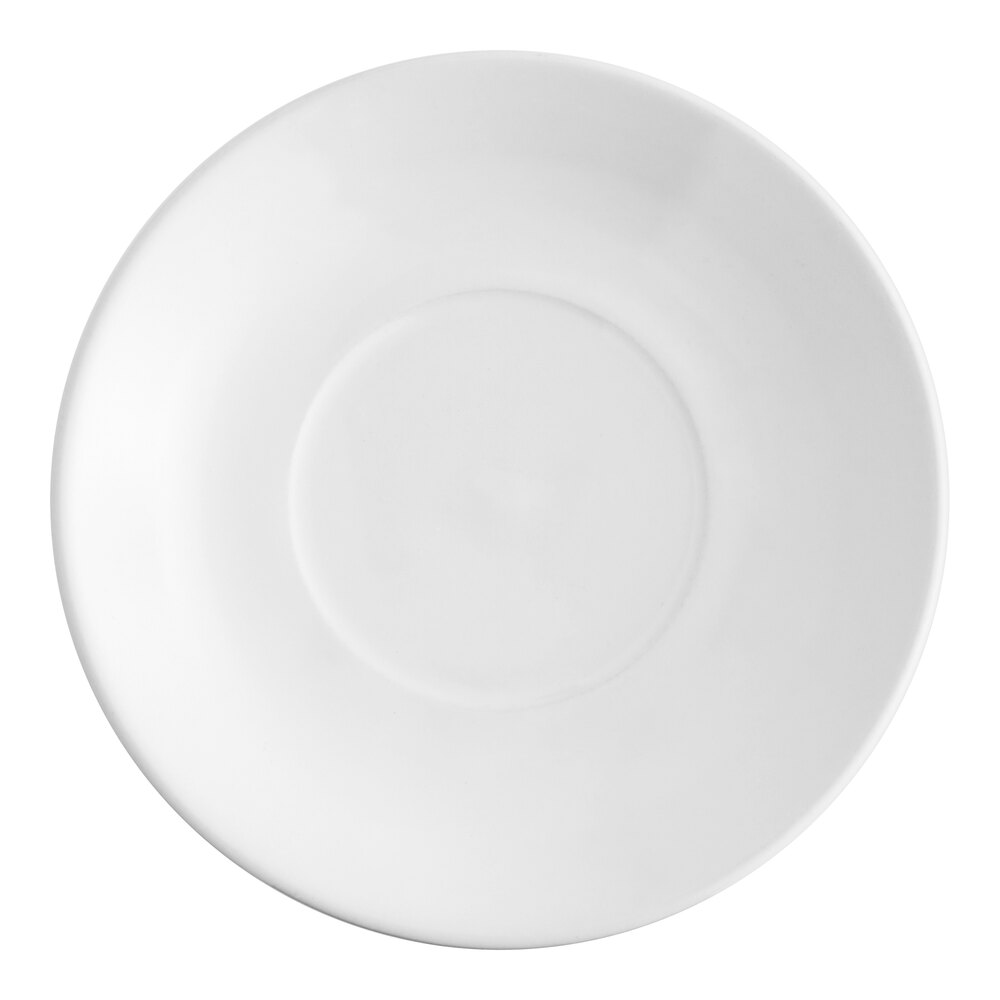 Acopa 6" Bright White Rolled Edge Stoneware Saucer - Sample