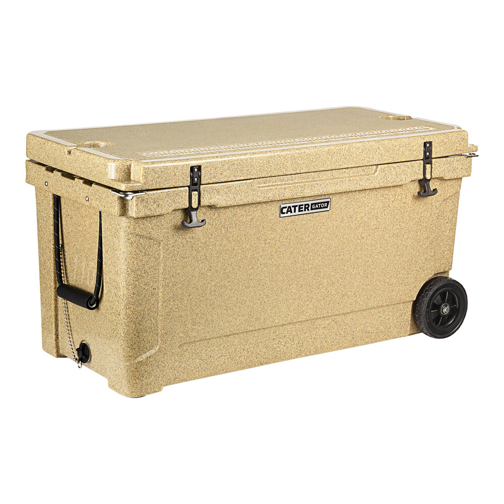 CaterGator CG100SPBW Beige 110 Qt. Mobile Rotomolded Outdoor Cooler / Ice Chest