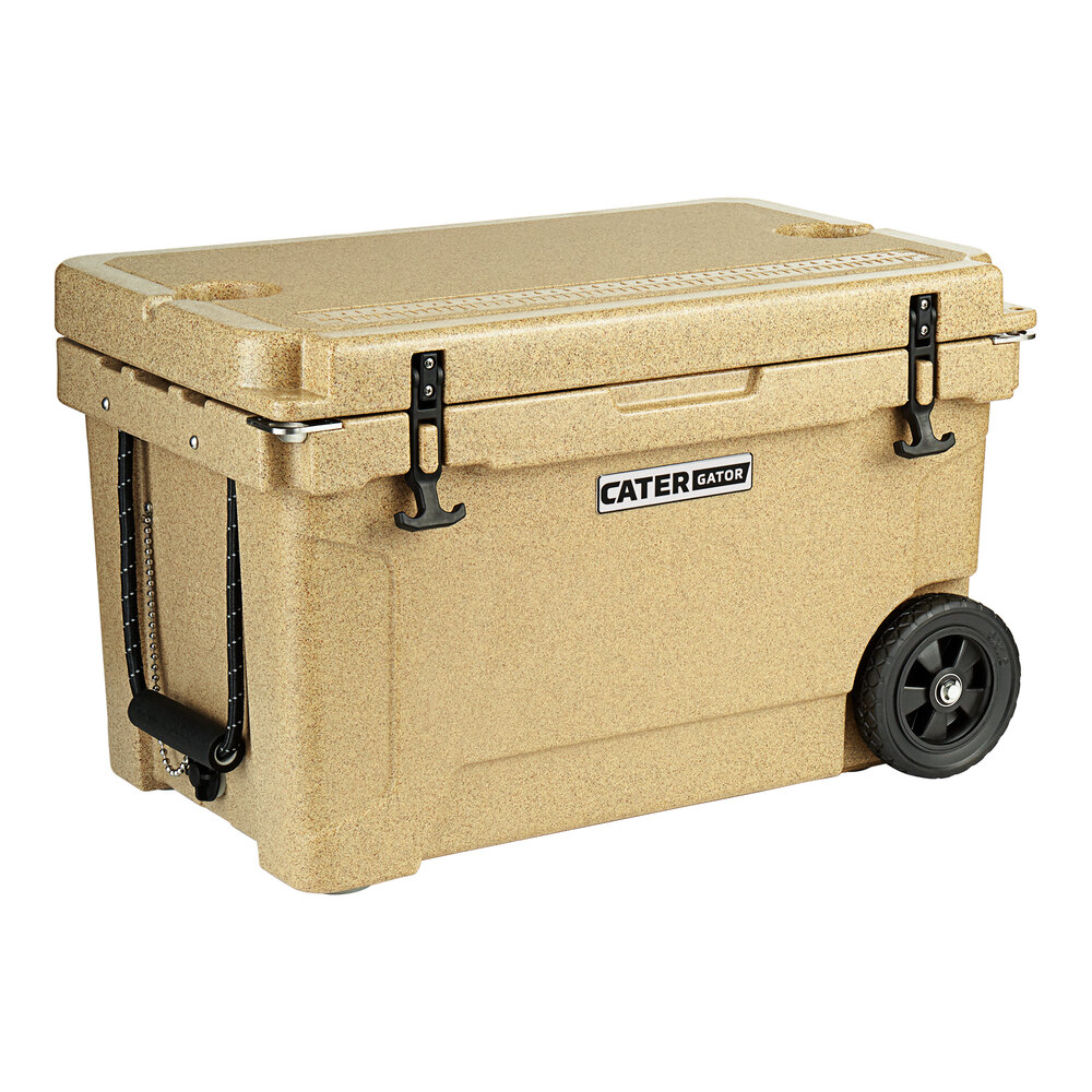 CaterGator CG45SPBW Beige 45 Qt. Mobile Rotomolded Outdoor Cooler / Ice Chest