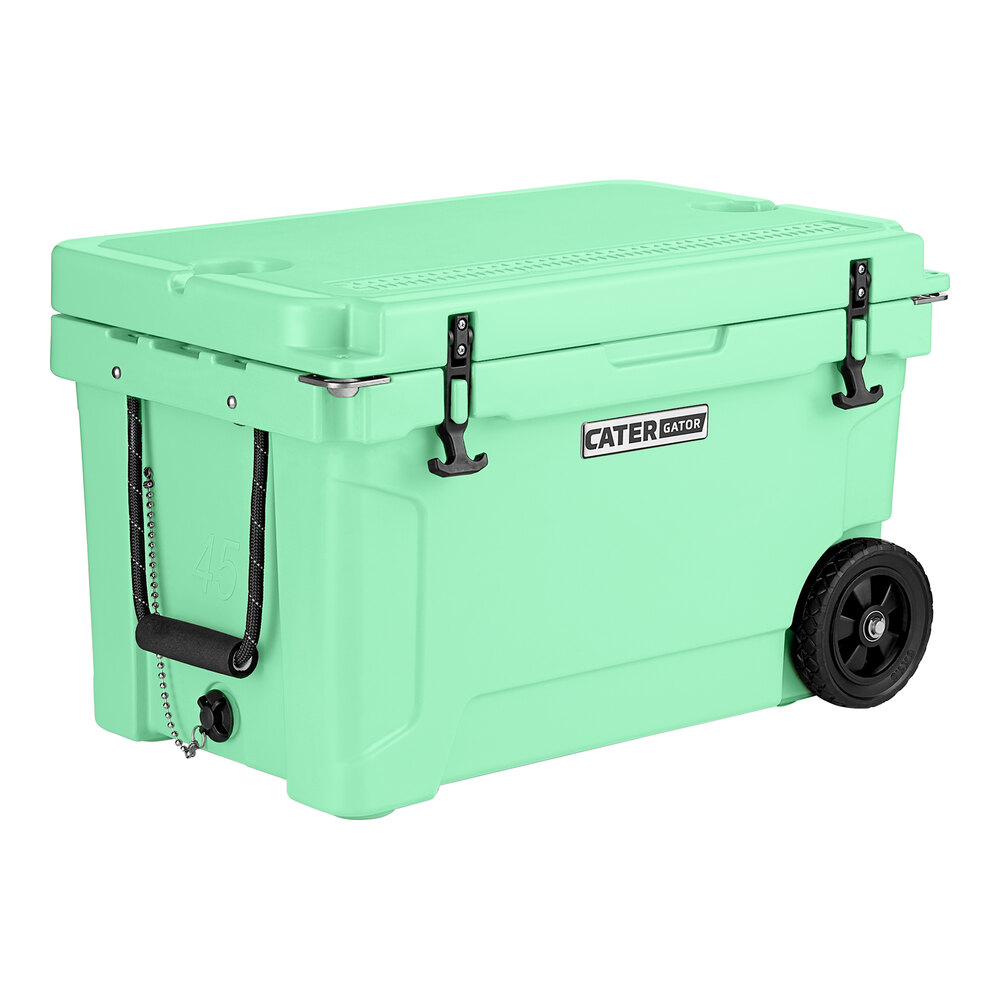 CaterGator CG45SFW Seafoam 45 Qt. Mobile Rotomolded Outdoor Cooler / Ice Chest