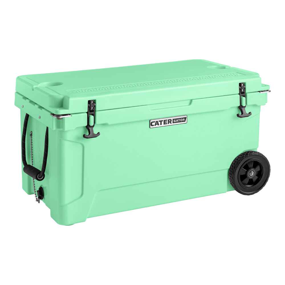 CaterGator CG65SFW Seafoam 65 Qt. Mobile Rotomolded Outdoor Cooler / Ice Chest