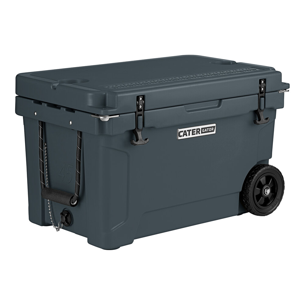 CaterGator CG45CHRW Charcoal 45 Qt. Mobile Rotomolded Outdoor Cooler / Ice Chest