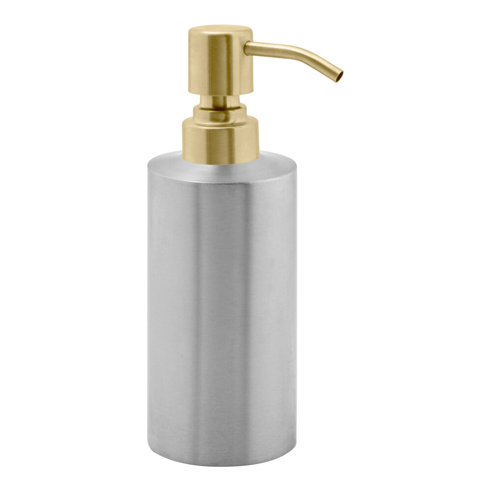 room360 Tokyo RSP012BSS22 12 oz. Brushed Silver Stainless Steel Soap Dispenser with Matte Brass Top - 6/Case