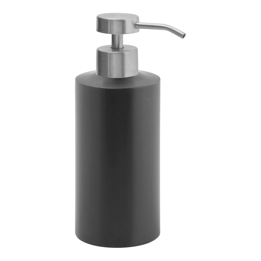 room360 Tokyo RSP015BKS22 12 oz. Matte Black Stainless Steel Soap Dispenser with Low-Profile Brushed Stainless Top - 6/Case