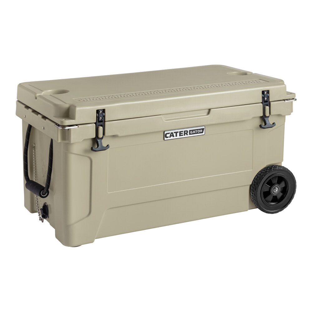 CaterGator CG65TANW Tan 65 Qt. Mobile Rotomolded Outdoor Cooler / Ice Chest