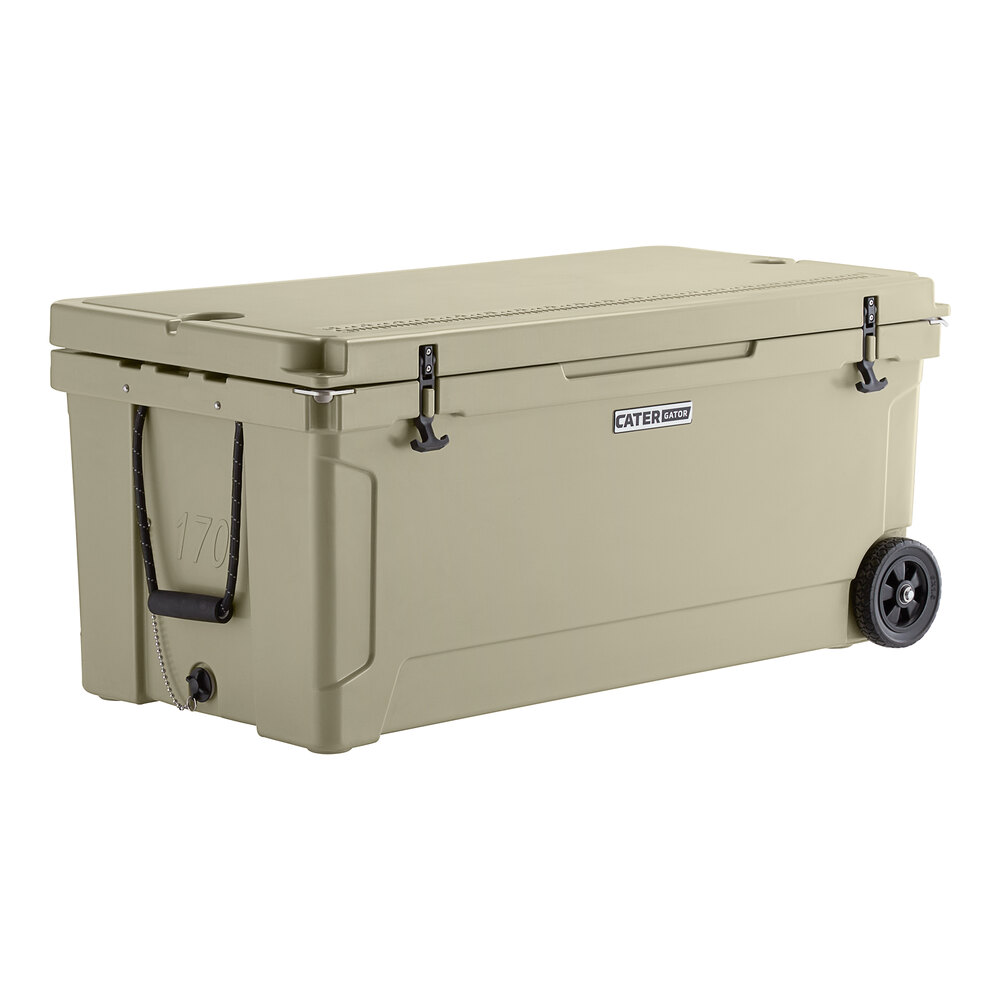 CaterGator CG170TANW Tan 170 Qt. Mobile Rotomolded Outdoor Cooler / Ice Chest