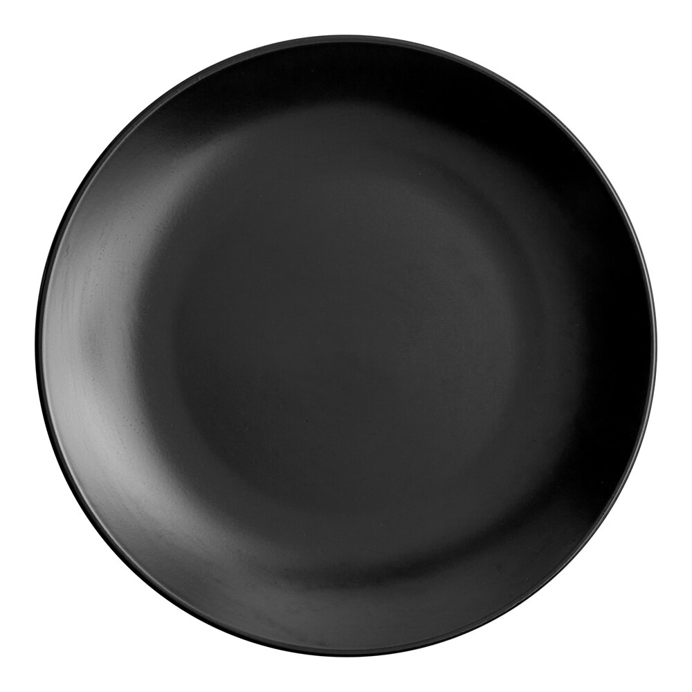 Acopa 10 1/2" Matte Black Stoneware Coupe Plate - Sample