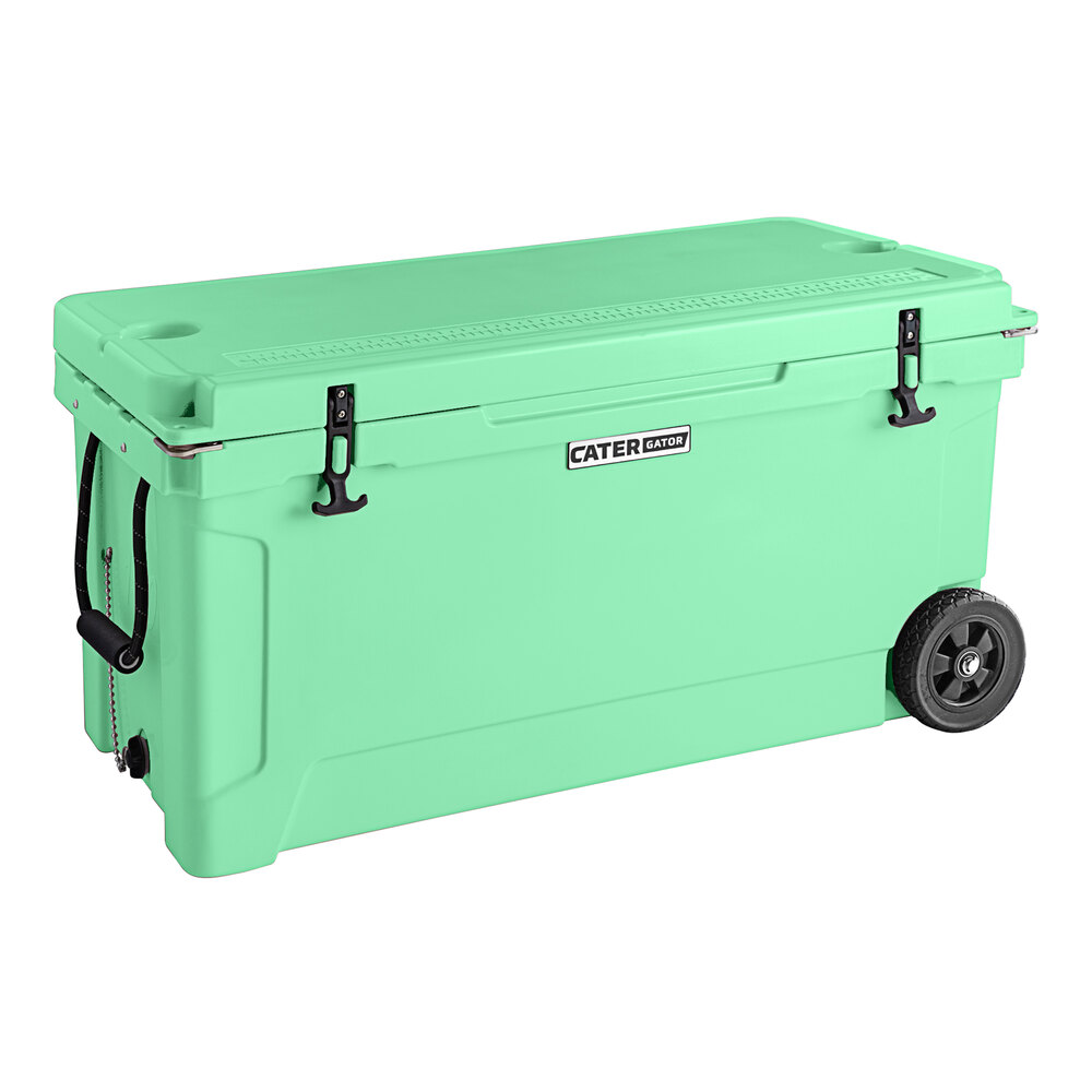 CaterGator CG100SFW Seafoam 110 Qt. Mobile Rotomolded Outdoor Cooler / Ice Chest