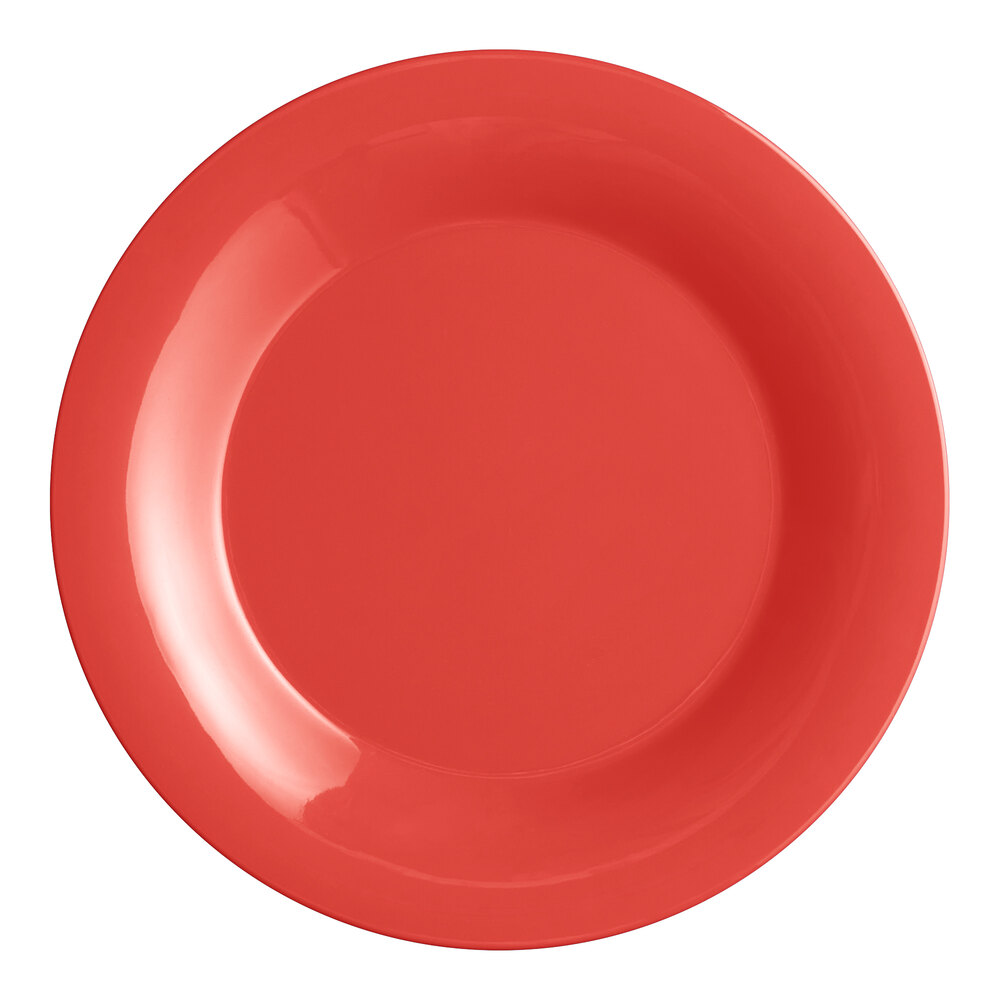 Acopa Foundations 10 5/8" Orange Wide Rim Melamine Plate - Sample