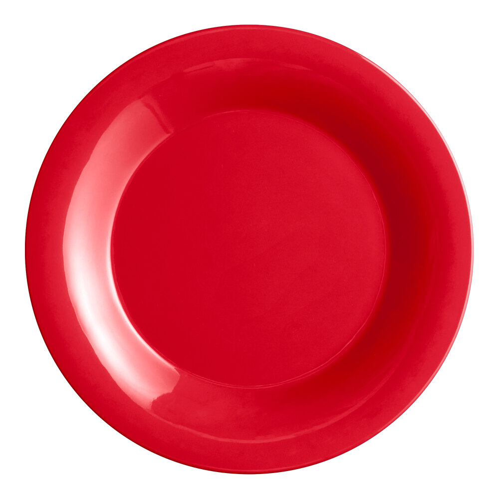Acopa Foundations 10 5/8" Red Wide Rim Melamine Plate - Sample