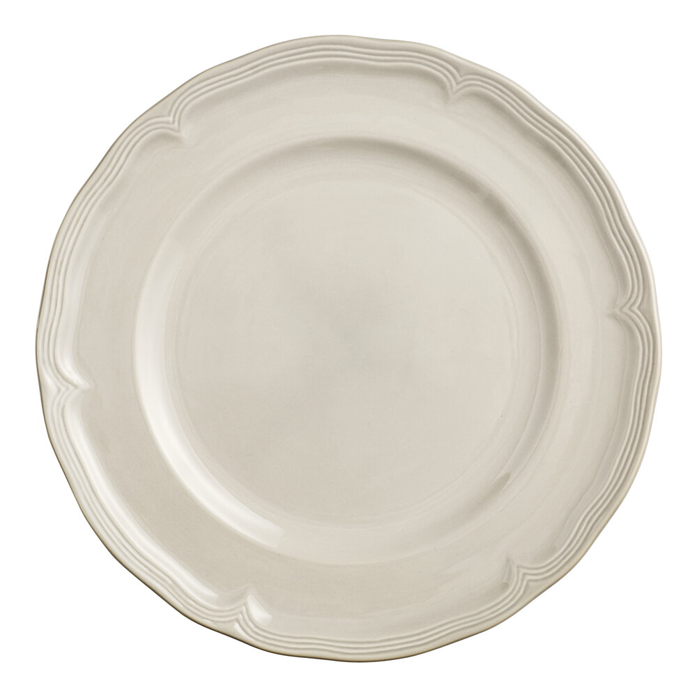 Acopa Condesa 12" Warm Gray Scalloped Wide Rim Porcelain Plate - Sample