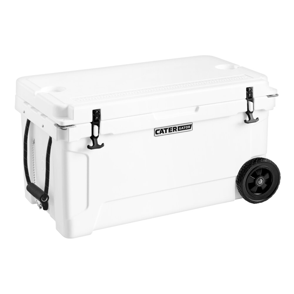 CaterGator CG65WHW White 65 Qt. Mobile Rotomolded Outdoor Cooler / Ice Chest