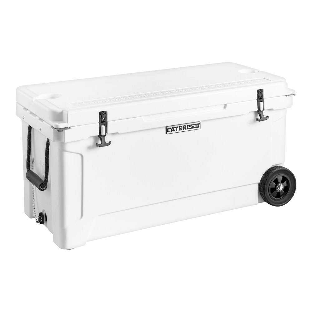 CaterGator CG100WHW White 110 Qt. Mobile Rotomolded Outdoor Cooler / Ice Chest