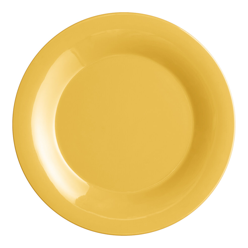 Acopa Foundations 10 5/8" Yellow Wide Rim Melamine Plate - Sample