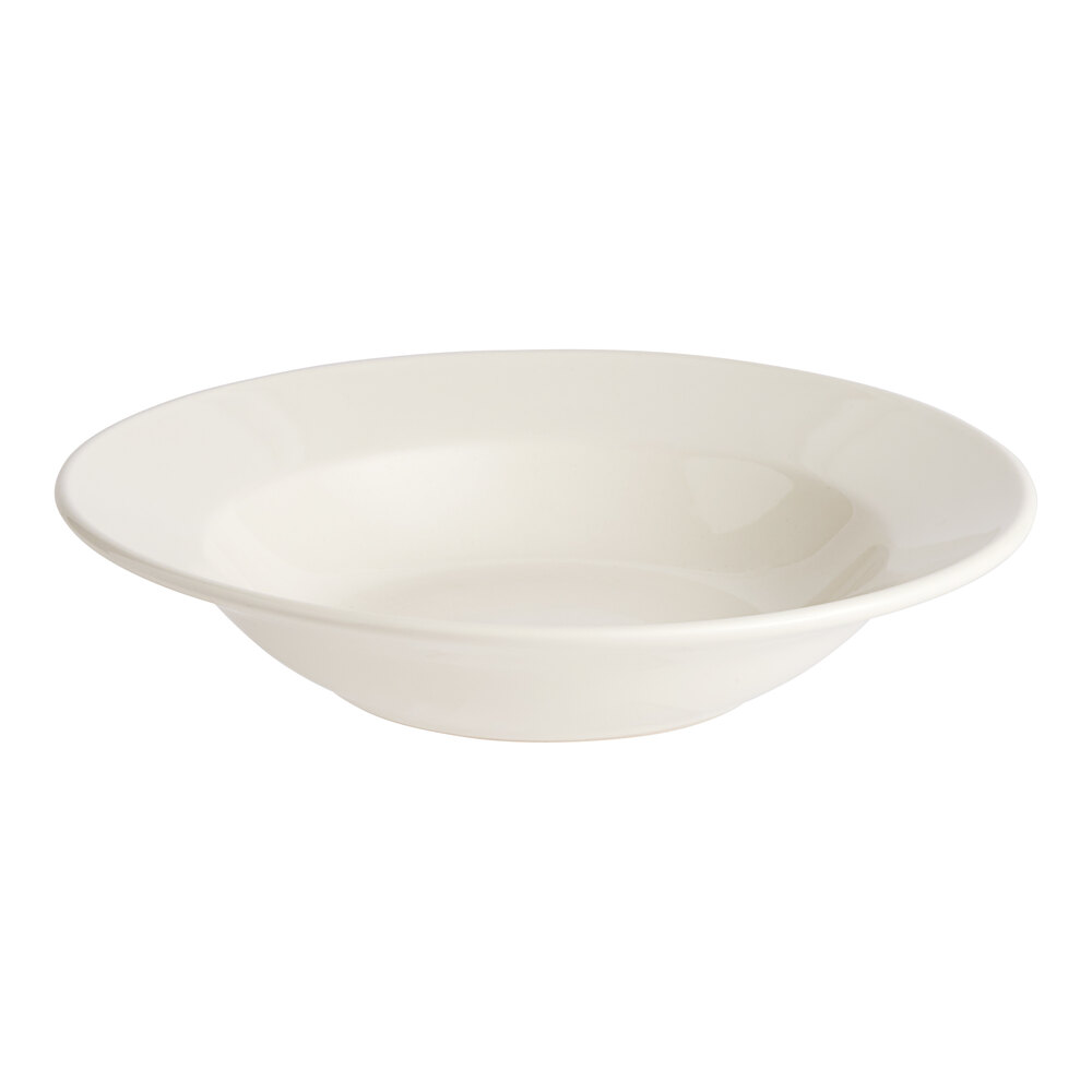 Acopa 10 oz. Ivory (American White) Wide Rim Rolled Edge Stoneware Soup Bowl - Sample