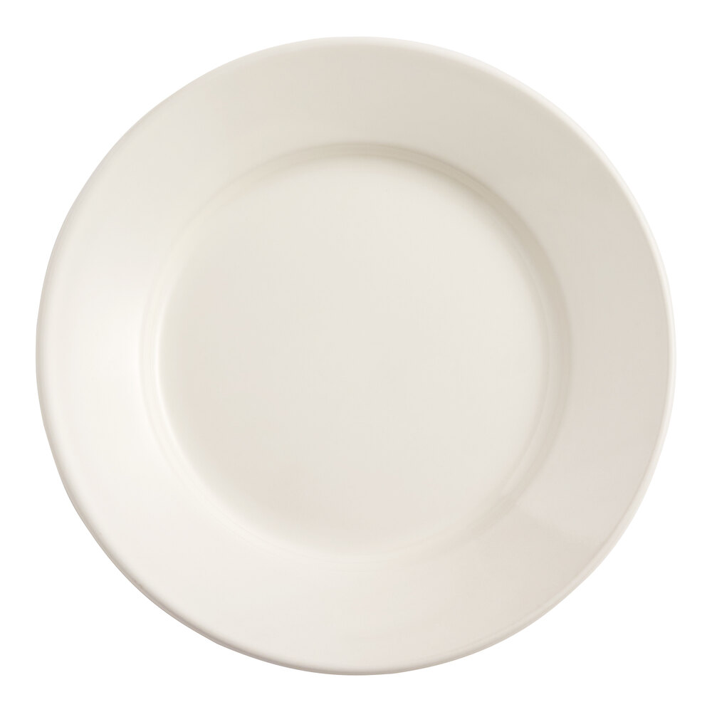 Acopa 7 1/8" Ivory (American White) Wide Rim Rolled Edge Stoneware Plate - Sample