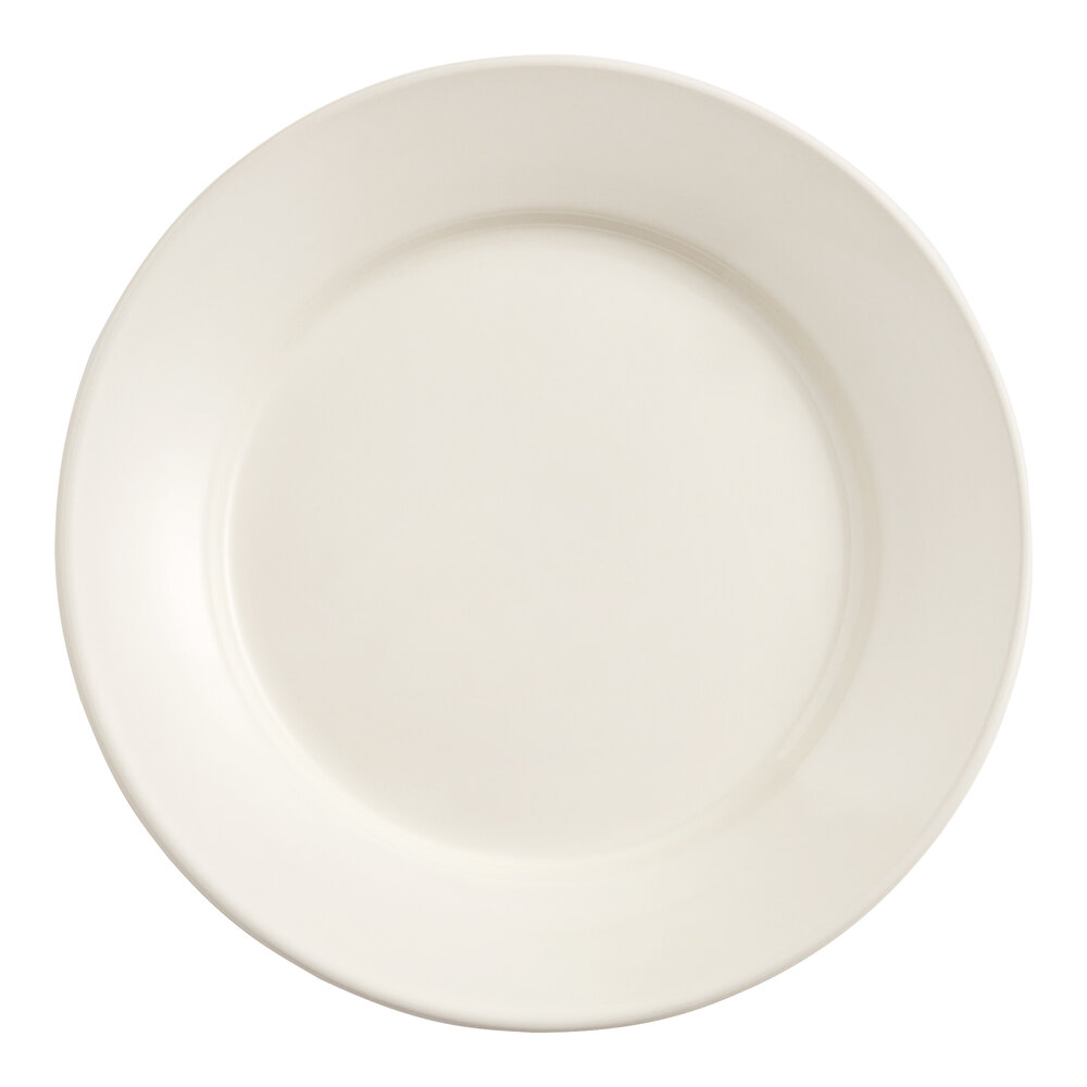 Acopa 9" Ivory (American White) Wide Rim Rolled Edge Stoneware Plate - Sample