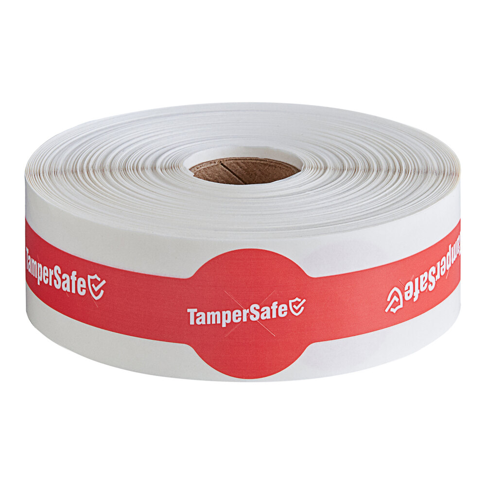 Choice TamperSafe 9" x 1 1/4" Customizable Red Paper Closed Dome Lid Tamper-Evident Drink Label with Band - 250/Roll
