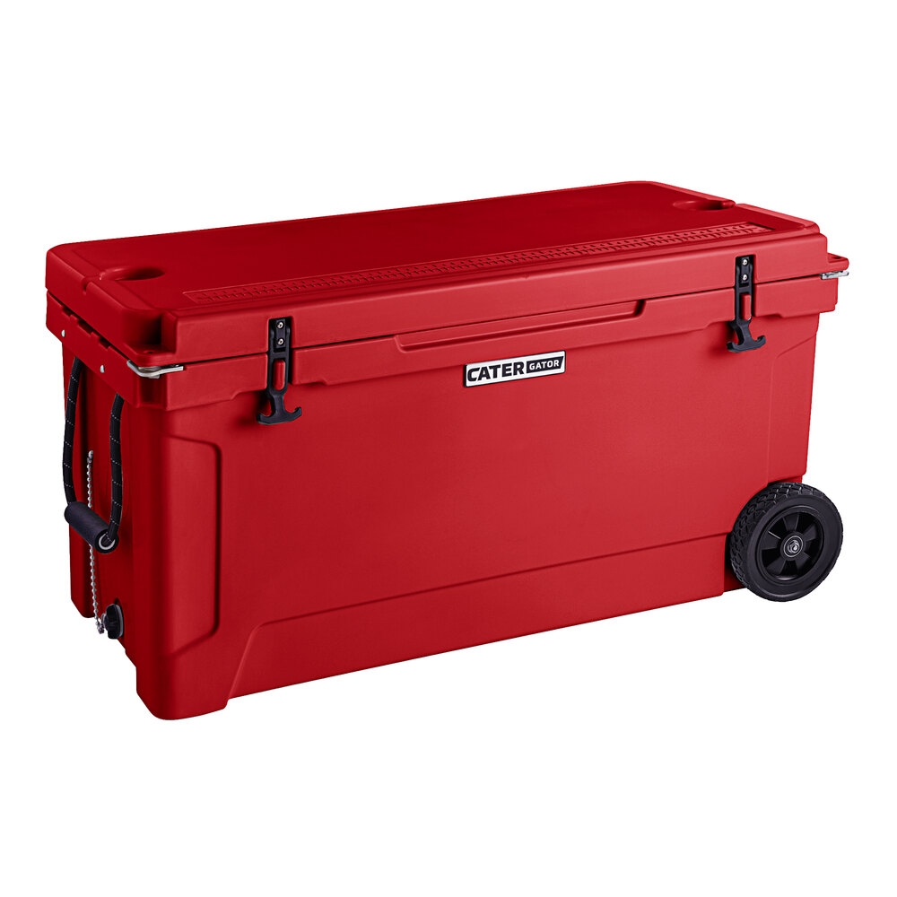 CaterGator CG100REDW Red 110 Qt. Mobile Rotomolded Outdoor Cooler / Ice Chest