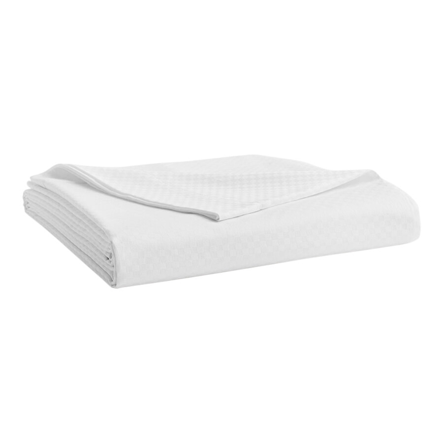 Garnier-Thiebaut Berkley T-300 120" x 114" White Micro Check King Size Sateen Weave Cotton / Polyester Flat Sheet - 20/Case