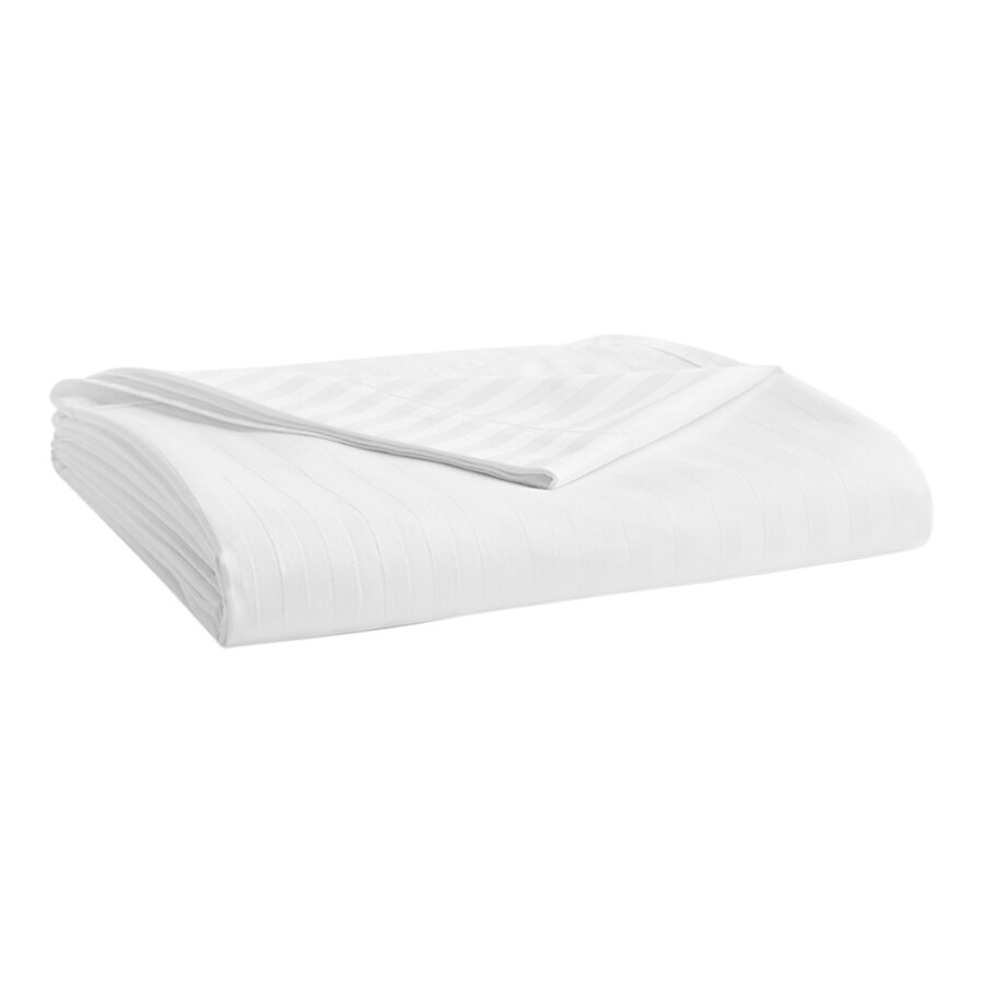 Garnier-Thiebaut Cornell T-250 120" x 114" White Tone-on-Tone Stripe King Size Sateen Weave Cotton / Polyester Flat Sheet - 20/Case