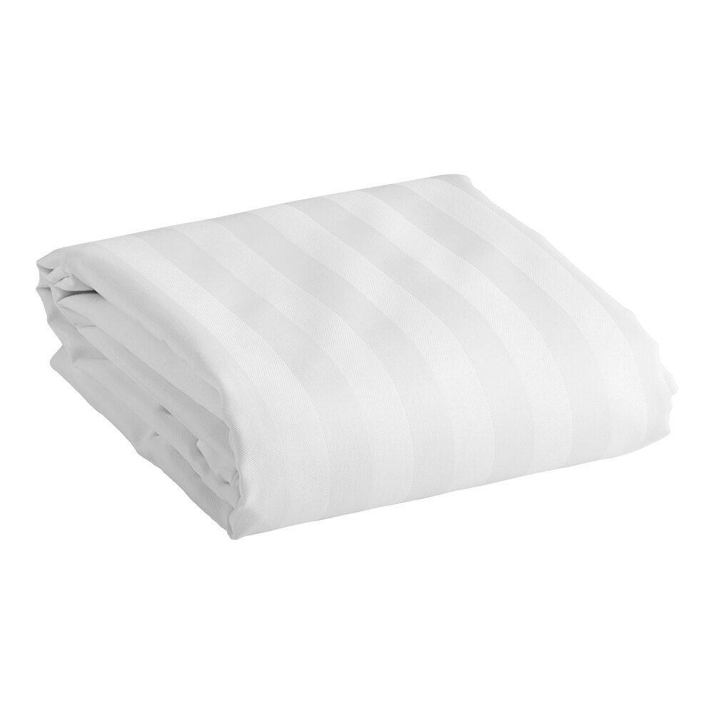 1888 Mills Beyond Woven 120" x 96" Queen Size White Satin Stripe 100% Spun Polyester Heavy Weight Top Sheet - 12/Case
