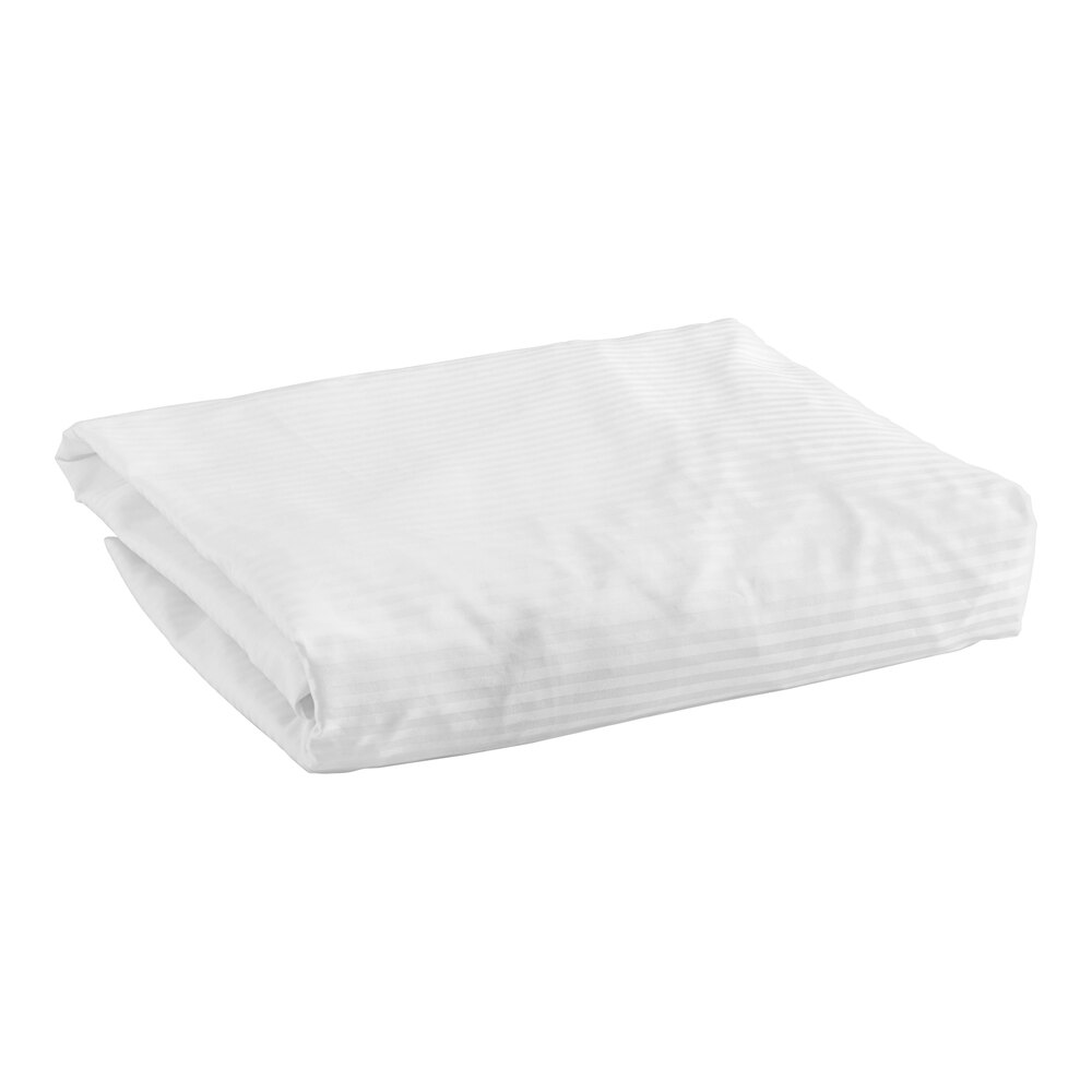 Garnier-Thiebaut Bordeaux T-320 80" x 78" x 17" White Tone-on-Tone Stripe King Size Sateen Weave 100% ELS Cotton Fitted Sheet - 20/Case