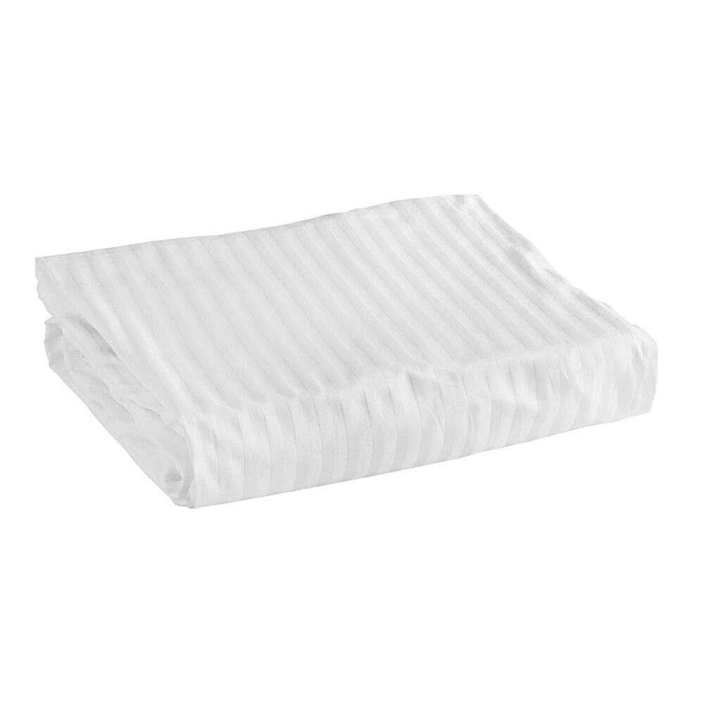 Garnier-Thiebaut Riviera T-300 80" x 78" x 17" White Tone-on-Tone Stripe King Size Sateen Weave 100% ELS Cotton Fitted Sheet - 20/Case