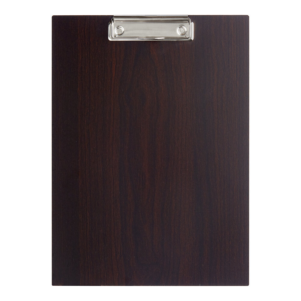 Choice 9" x 12 1/2" Customizable Dark Wood Color Menu Holder / Presenter with Clip