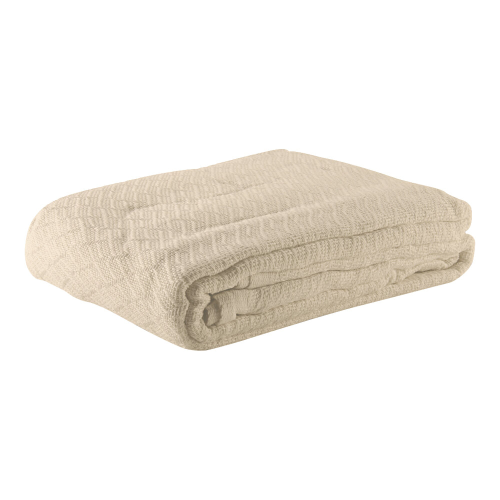 Oxford 80" x 90" Full Size Beige 100% Cotton Thermal Herringbone Hotel Blanket