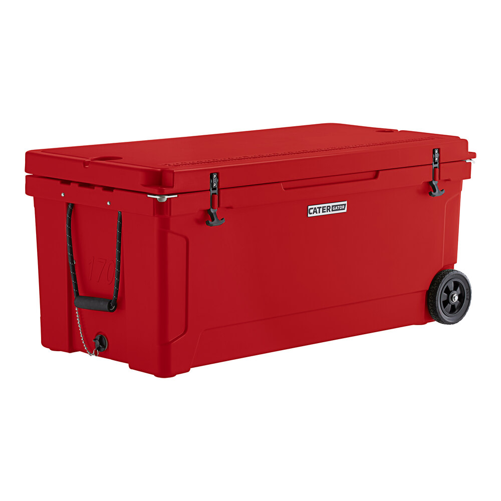 CaterGator CG170RDW Red 170 Qt. Mobile Rotomolded Outdoor Cooler / Ice Chest