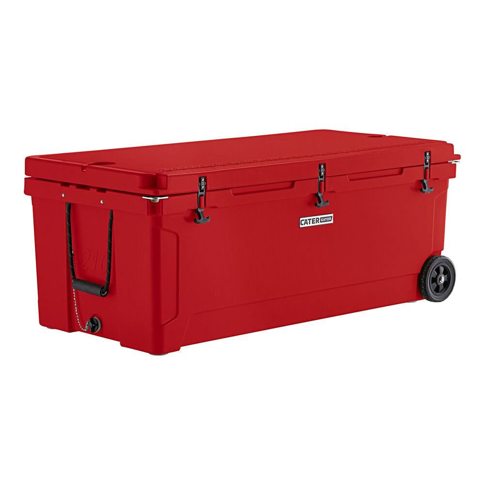 CaterGator CG200RDW Red 210 Qt. Mobile Rotomolded Outdoor Cooler / Ice Chest