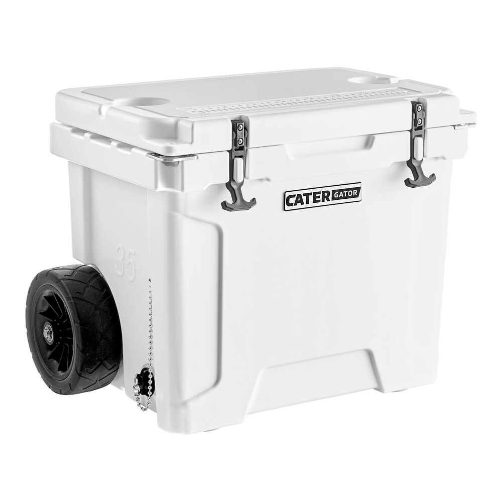 CaterGator CG35WHW White 35 Qt. Mobile Rotomolded Outdoor Cooler / Ice Chest
